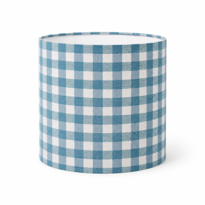 Abajur cilíndrico xadrez azul e branco