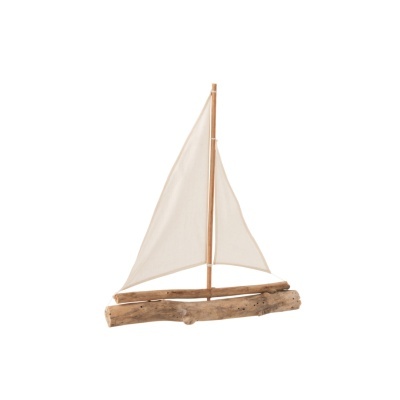 Veleiro decorativo em madeira e tecido branco