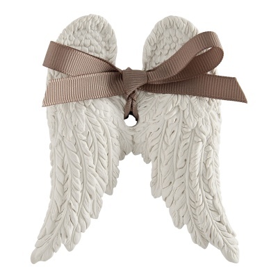 Asas decorativas de anjo brancas com fita castanha