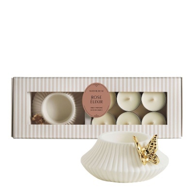 Conjunto de vela aromática ROSE ELIXIR com castiçal de cerâmica e seis tealights