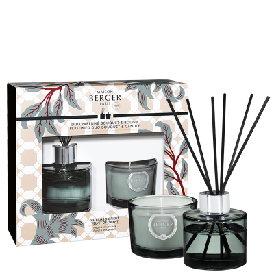 Conjunto perfumado com difusor de varetas e vela Maison Berger Paris em vidro cinza-escuro