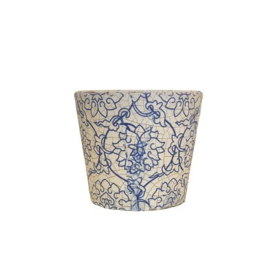 Vaso de cerâmica decorado com padrão floral azul