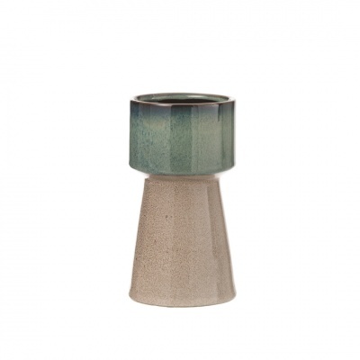 Vaso de cerâmica bicolor com base cónica bege e parte superior verde