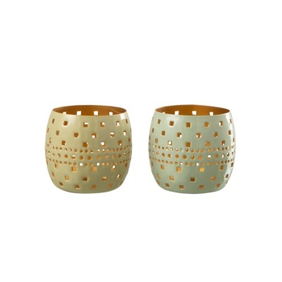 Par de castiçais de cerâmica com padrão de quadrados recortados