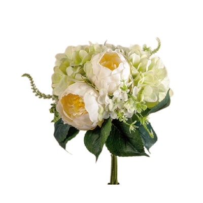 Ramo artificial de flores brancas e verdes