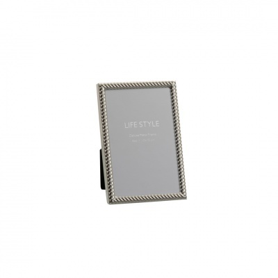 Moldura de fotografia LIFE STYLE metálica prateada com suporte preto