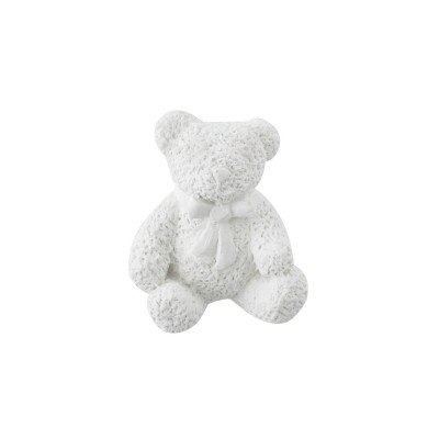 Urso de peluche branco com laço branco sentado