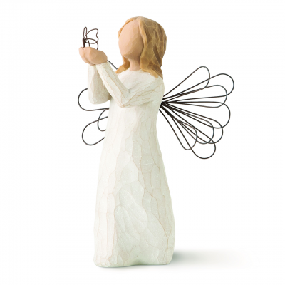 Estatueta decorativa de anjo com vestido branco e asas de arame