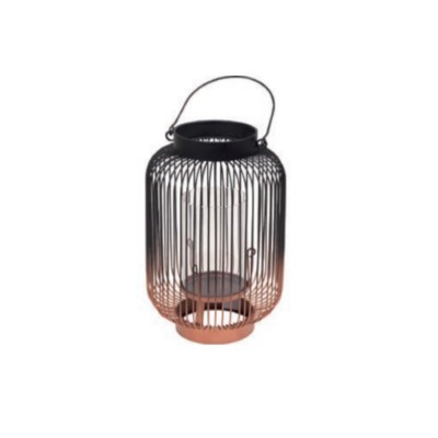 Lanterna metálica decorativa preta e cobre