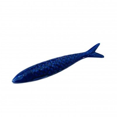 Peixe decorativo azul em cerâmica com padrão de escamas