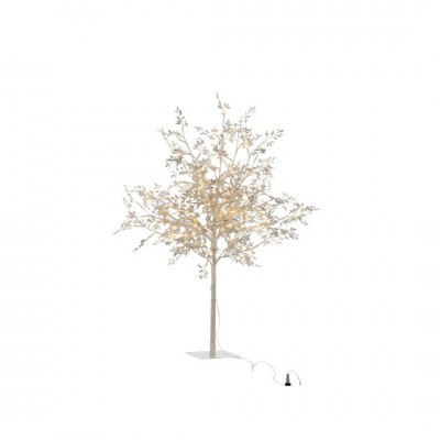 Árvore decorativa iluminada com ramos e folhas branqueadas