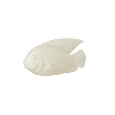 Peixe decorativo branco com textura escamada e detalhes em relevo