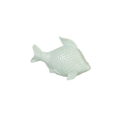 Peixe decorativo branco em cerâmica com textura de escamas