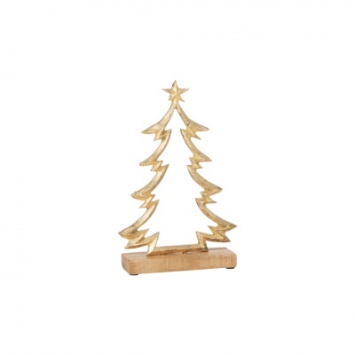 Figura decorativa dourada em forma de árvore de Natal com base em madeira