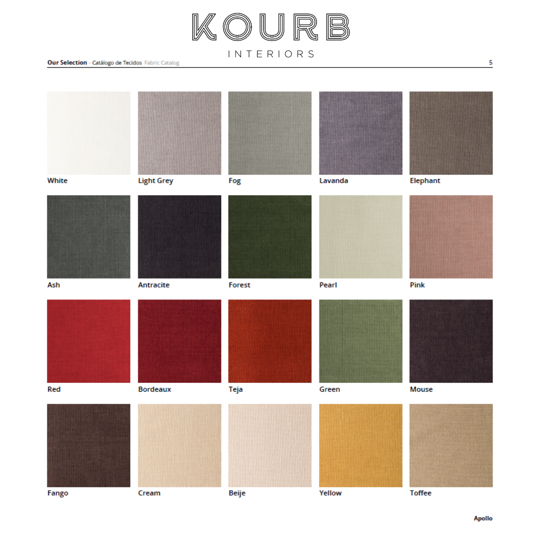 Amostras de tecido coloridas em catálogo da KOURB INTERIORS