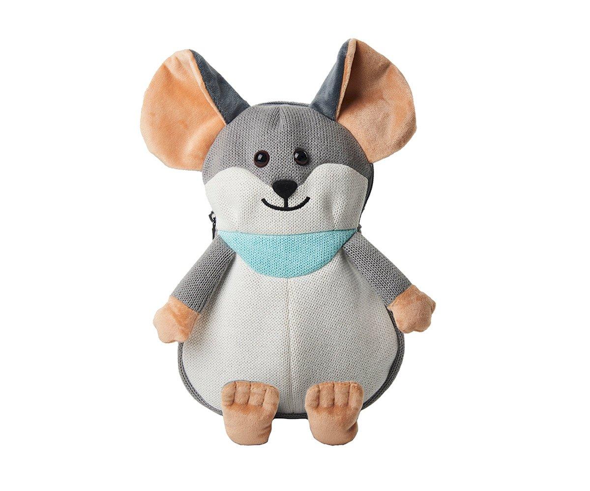 Mochila Ratita Mochila infantil em forma de rato cinzento, branco, bege e azul claro