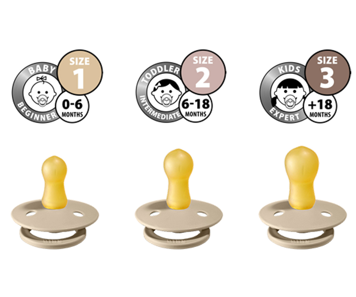 CHUPETA NOCTURNA SAGE/CLOUD Três chupetas de silicone em diferentes tamanhos com etiquetas de idade