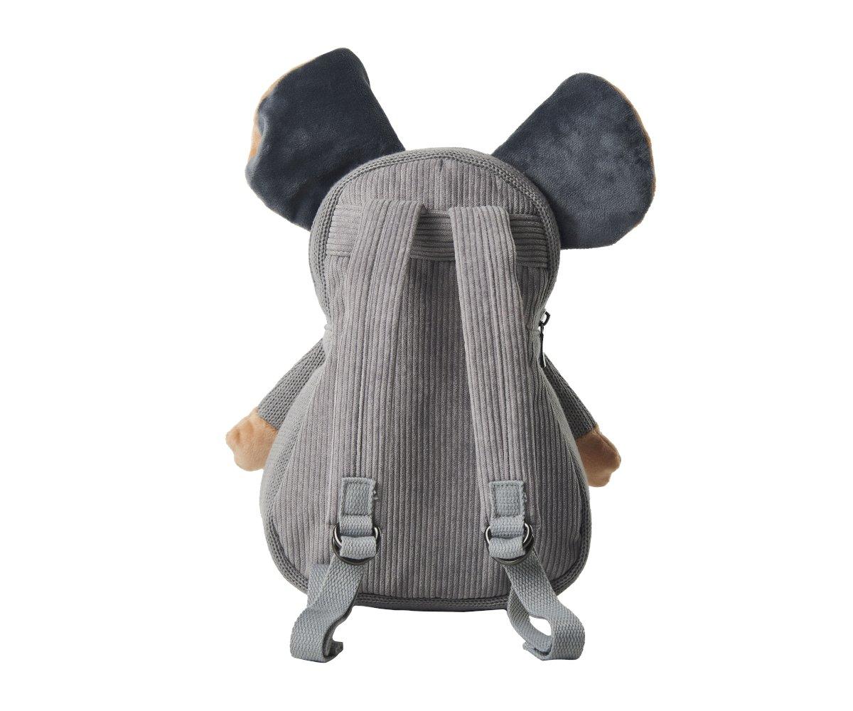 Mochila Ratita Mochila infantil cinzenta de veludo cotelê vista de trás com alças ajustáveis
