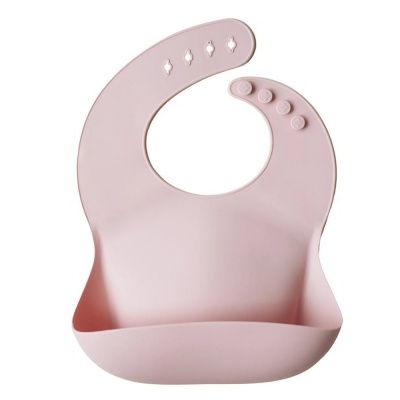 Babete de silicone rosa com bolso e fecho ajustável