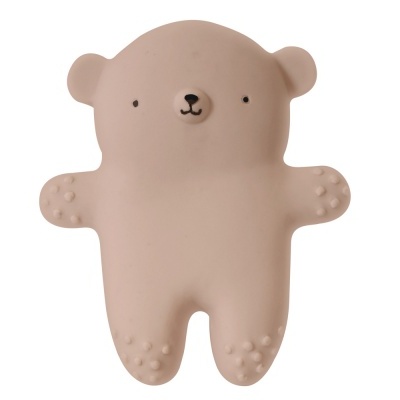 Boneco urso bege claro de borracha com detalhes nas patas