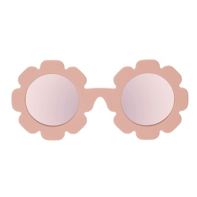 Óculos de sol com armação em forma de flor rosa pastel e lentes redondas refletivas cor-de-rosa