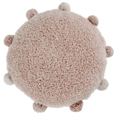 Almofada redonda rosa com pompons na borda