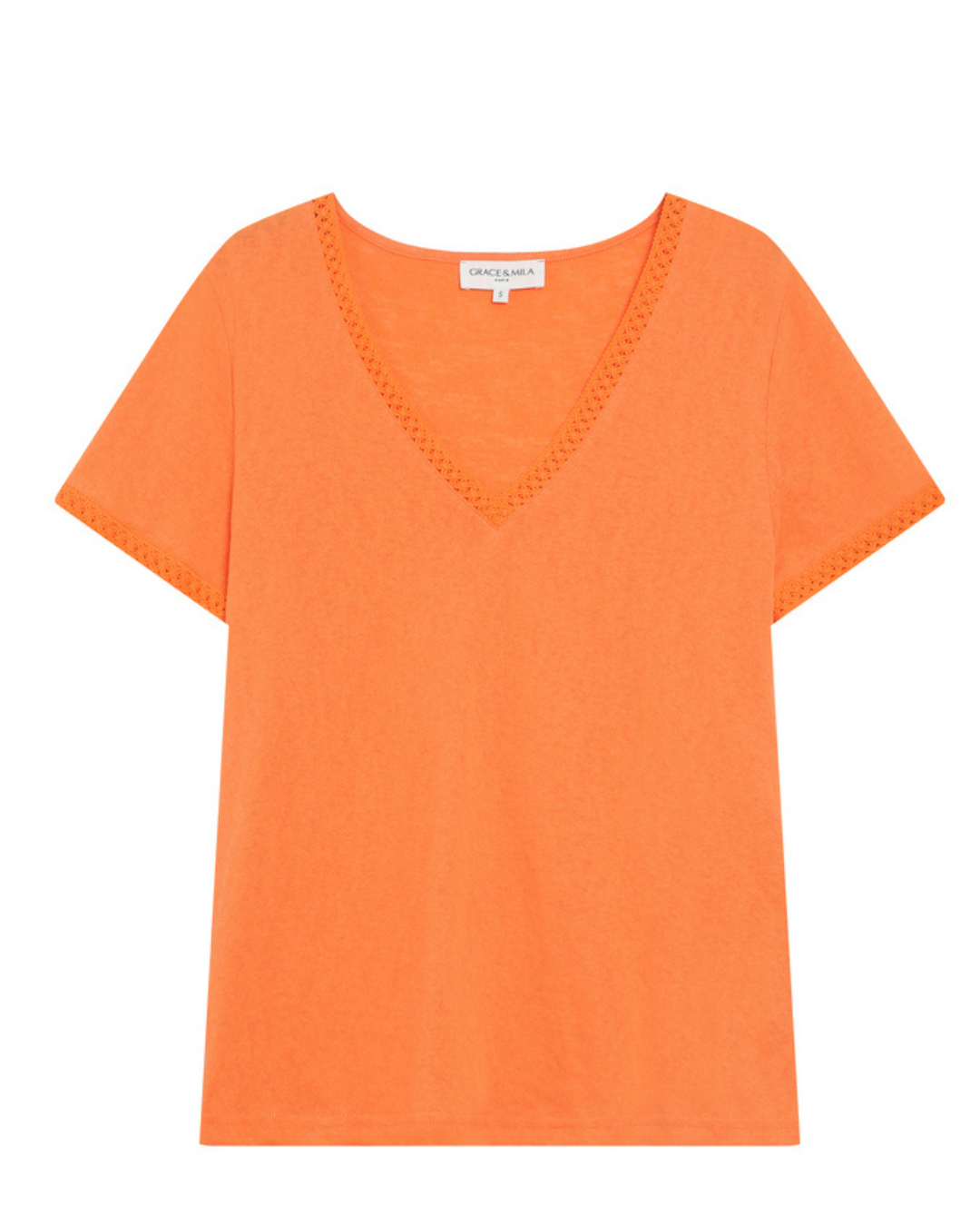 Willem T-Shirt T-shirt feminina laranja com renda e decote em V