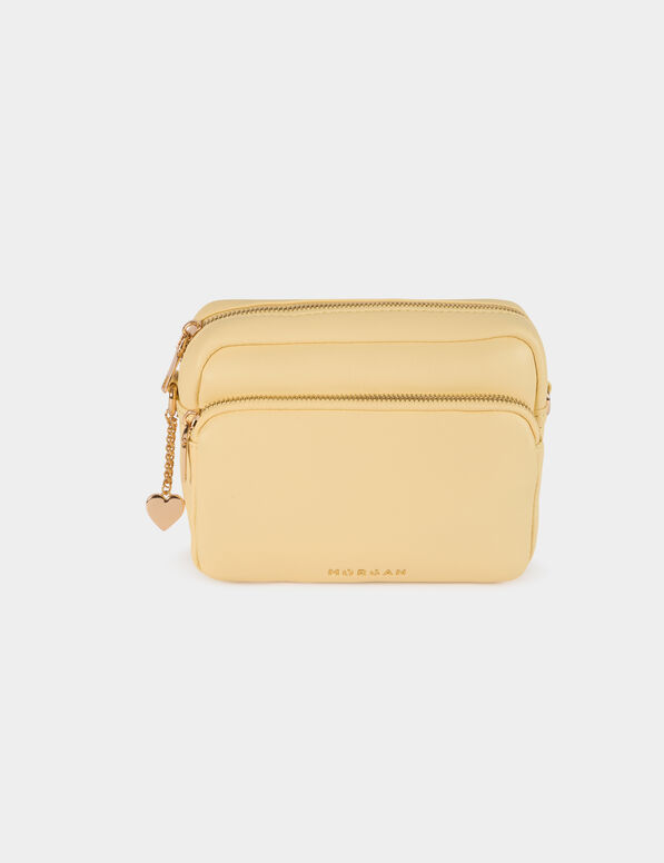 Nova Crossbody Bag Bolsa pequena amarelo claro com fechos dourados e pendente de coração
