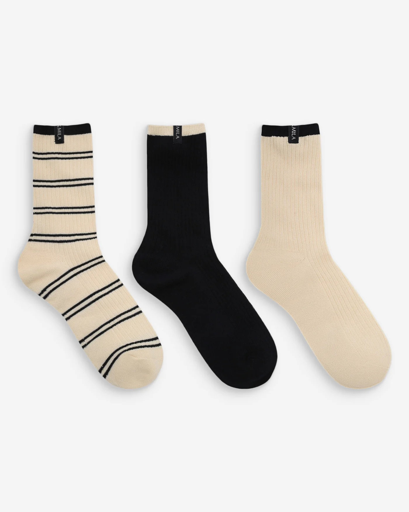 Volta Sock Set Conjunto de três meias caneladas com etiquetas pretas MILA