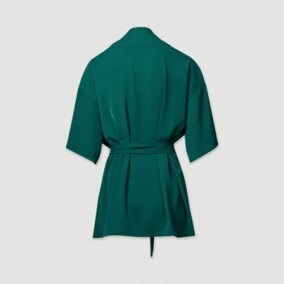 Casaco verde escuro com cinto e manga curta