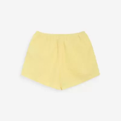 Calções xadrez amarelo e branco com cintura elástica