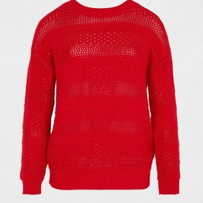 Camisola vermelha de malha com padrão aberto