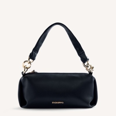 Mala preta de mão com alça e argolas douradas