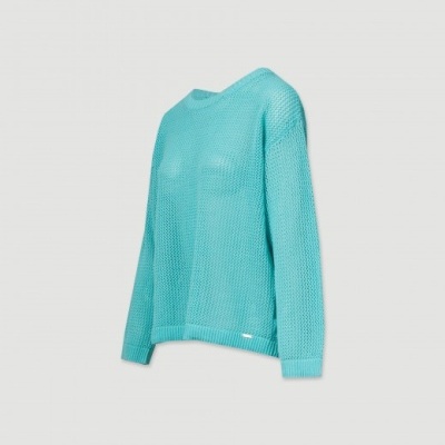 Camisola azul turquesa de malha tricotada com gola redonda