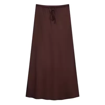 Saia comprida castanha com cordão na cintura