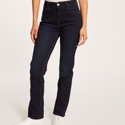 Calças de ganga azul escuro femininas