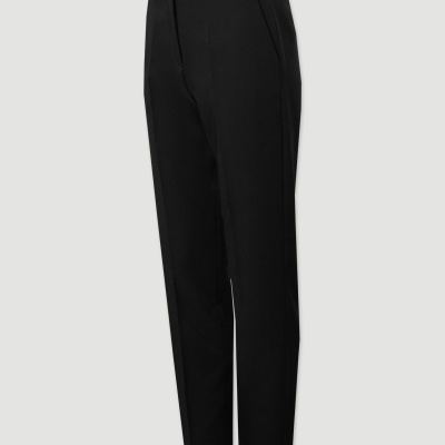 Calças pretas de tecido liso com corte reto