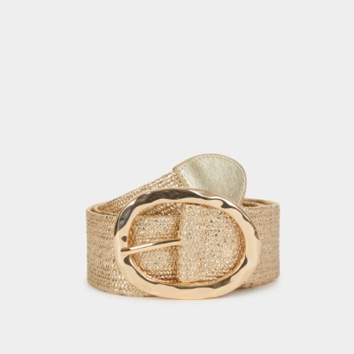 Cinto trançado dourado com fivela oval metálica dourada
