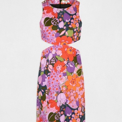 Vestido de duas peças com padrão floral colorido