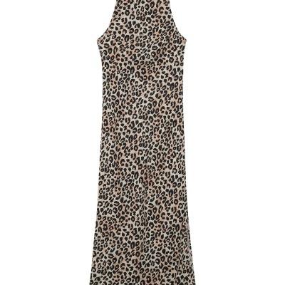 Vestido comprido com estampa animal