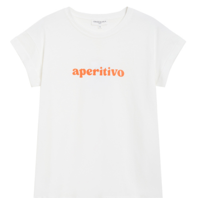 T-shirt branca com estampa laranja aperitivo