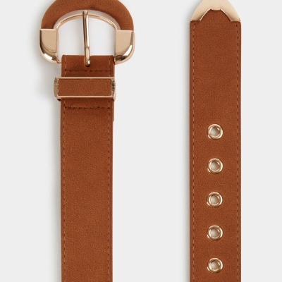 Cinto castanho com fivela e detalhes dourados