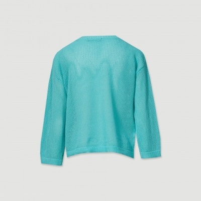 Camisola azul turquesa de malha com padrão texturizado e manga longa