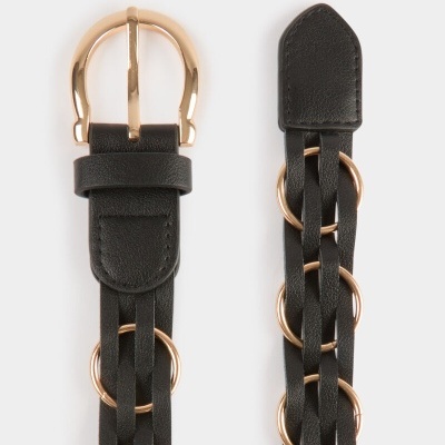 Cinto preto com fivela dourada e design trançado
