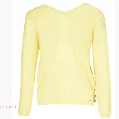 Camisola amarelo claro de malha com mangas compridas e decote em V na parte de trás