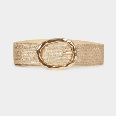 Cinto largo dourado com fivela oval dourada