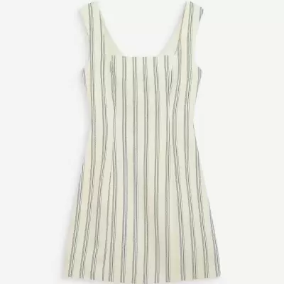 Vestido curto creme com riscas verticais pretas