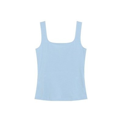 Top feminino azul claro de tecido canelado com decote quadrado