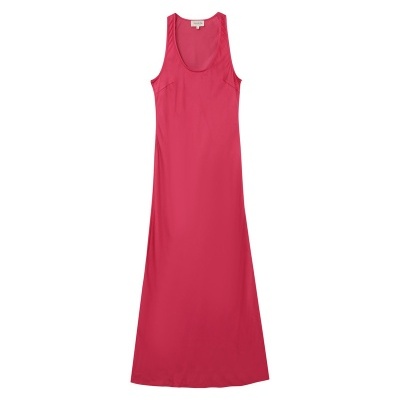Vestido longo cor de rosa sem mangas com decote redondo