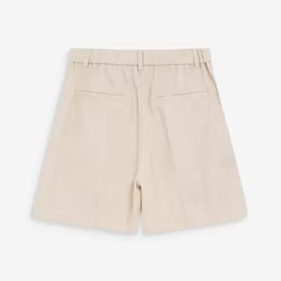 Calções de tecido bege claro com bolso traseiro duplo e cintura elástica